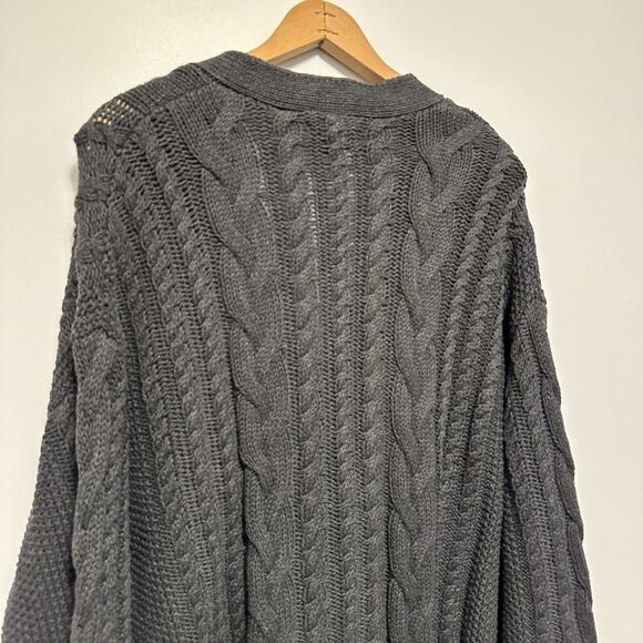 Quince Women 100% Organic Cotton Oversized Cable Knit Cardigan Charcoal Gray L - Picture 6 of 10
